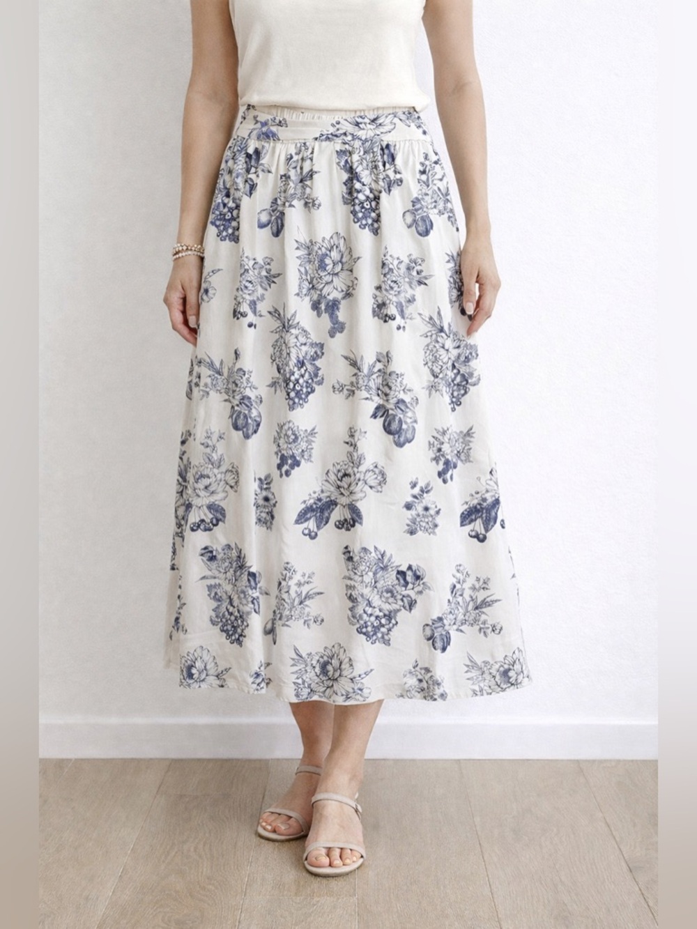 NWT Joie Linen Blend Midi Skirt Medium‎ Romantic Vintage Cottagecore Toile Print